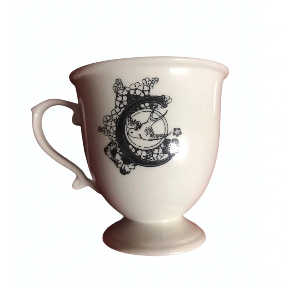 Anthropologie Missus Footed Pedestal Monogram Mug